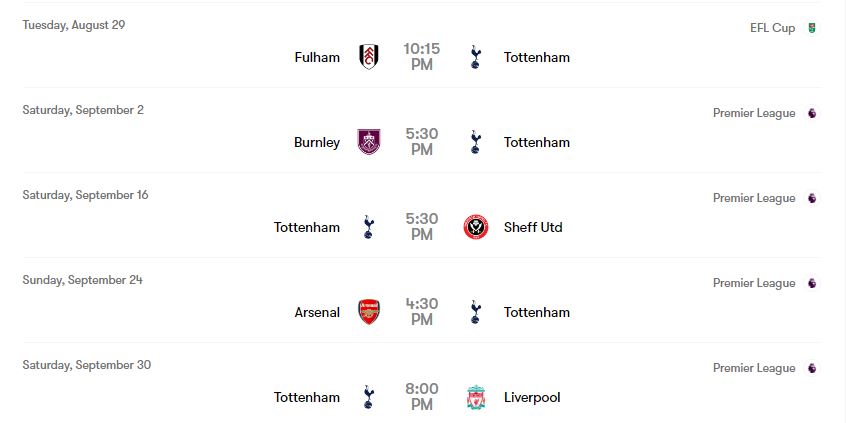 tottenham fixture